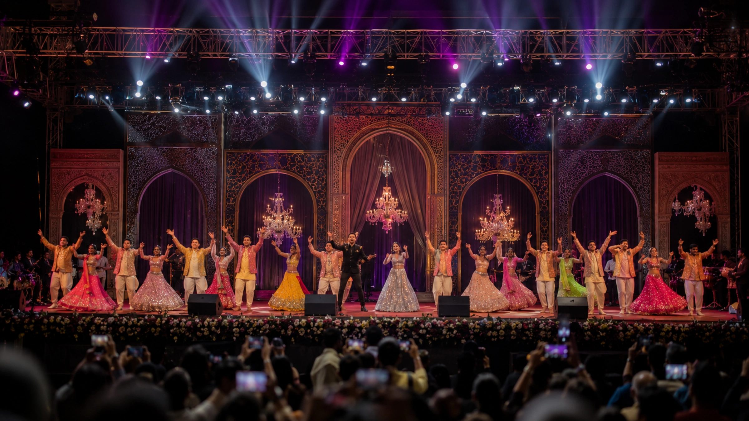 Spectacular signature stage production by Lotus Grandeure featuring engineered theatrical design, dramatic lighting architecture, and next-level luxury event production mastery in India.